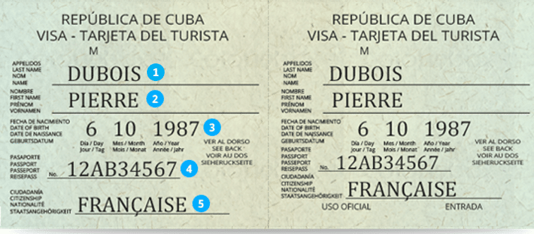 Carte de tourisme Cuba
